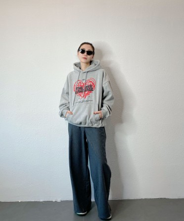 Grey Overaized Print Hoodie #250112